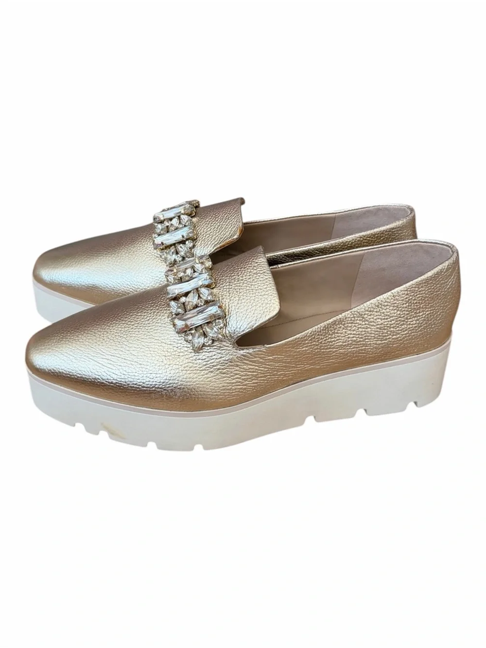 Karl Lagerfeld Paris Bri Gold Metallic Platform Crystal Loafers Size 9 VGUC